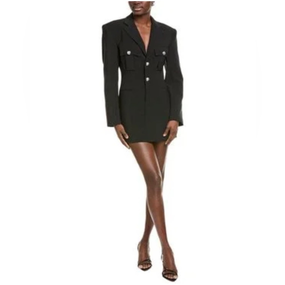 Ronny Kobo Collection SZ L Boxy Shoulder Mini Dress Military Style Gold Buttons